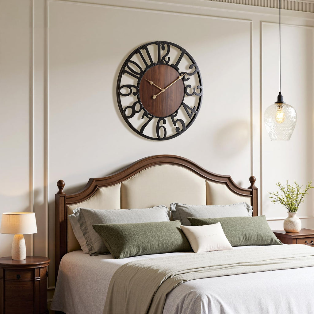32 Inch Large Wall Clock, Arabic Numeral Wood Oversized Wall Clock