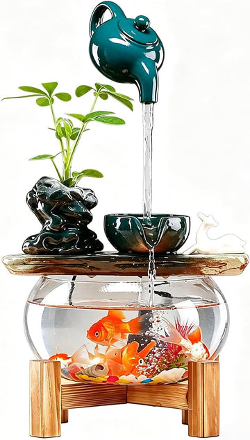 Tabletop Indoor Waterfall Fountain, Zen Water Fountain Indoor Small Fish Tank with Waterfall, Relaxing Feng Shui