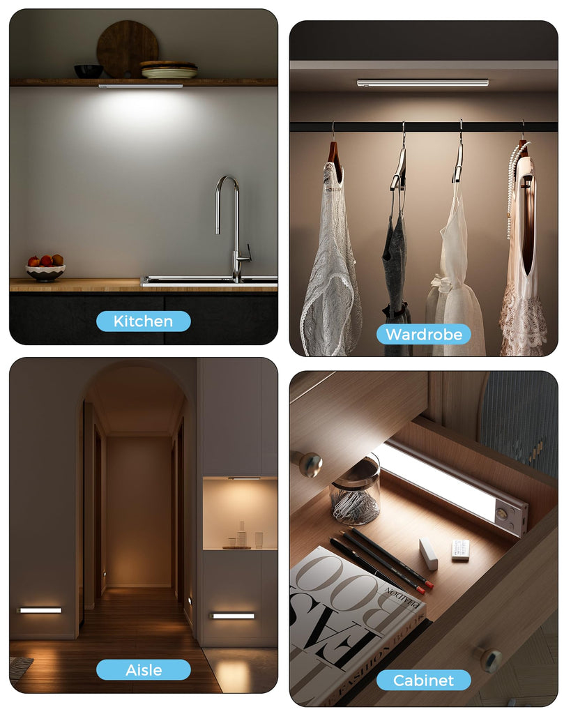 Under Cabinet Lights Motion Sensor USB-C Rechargeable LED Closet Lights Battery Operated Wireless Magnetic Light