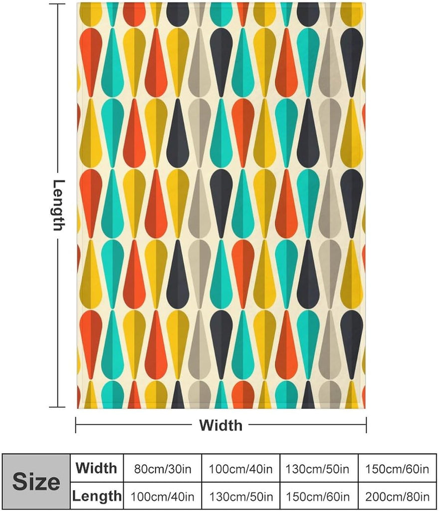 Mid Century Throw Blanket, Modern Drop Shape Retro Colors Boho Orange Teal Black Geometric Pattern Throws Blankets