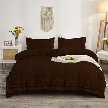 Luxurious 3 Piece Double Ruffle Duvet Cover with Zipper Closure, 100% Egyptian Cotton, 1000 Thread Cotton (Twin/Twin