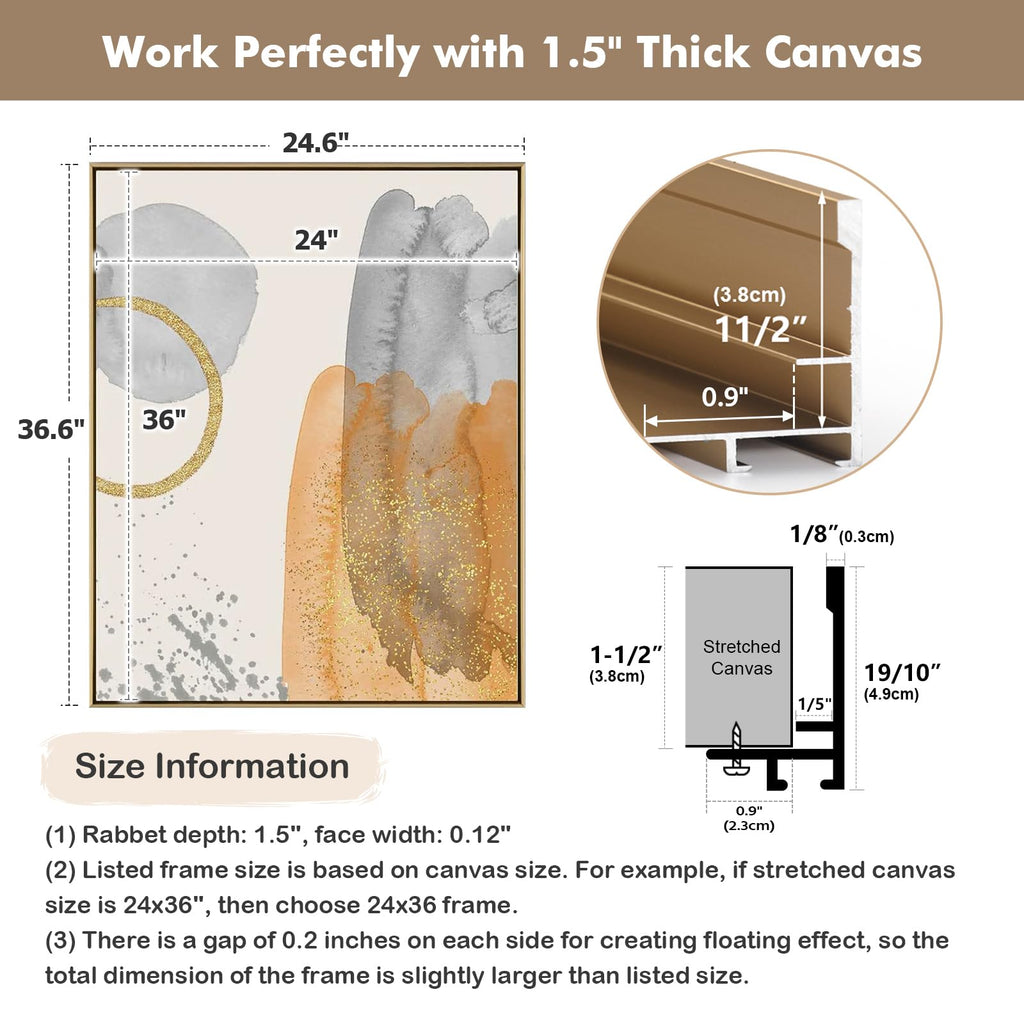 12x36 Float Painting Frame for Stretched Canvas, 1.5" Deep, Bronze