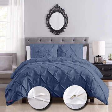 Luxury Soft Egyptian Cotton Alaskan King 132x120 Size 3-Pieces Pinch Pleated Pintuck Duvet Cover Zipper Closure &