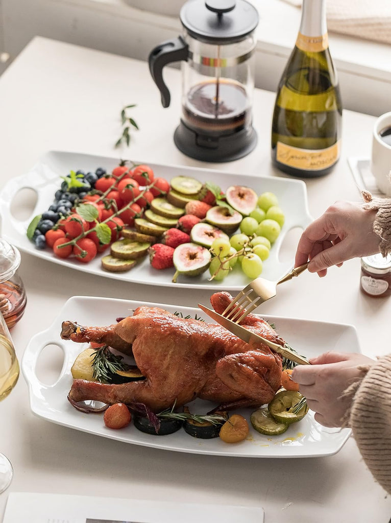 Turkey Serving Platter for Entertainment, Thanksgiving, Turkey, Serving Tray with Handles Large, Party, Display, 16