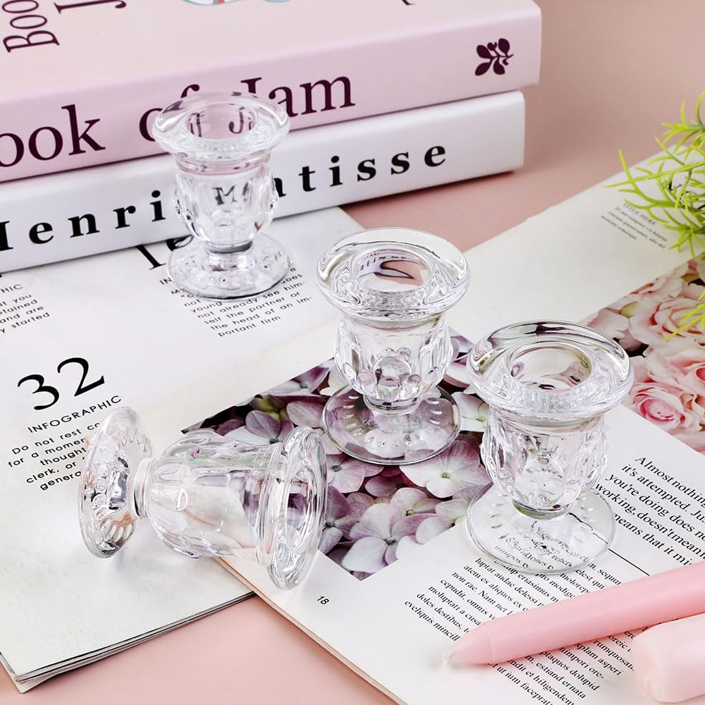 Glass Taper Candle Holder Set of 24 - Clear Crystal Candlestick Holders for Tapered Candles, Elegant Candle Stick