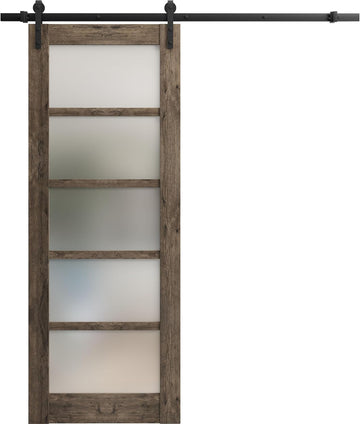 Quadro 4002 | Interior Single Sliding barn Door with Frosted Glass, MDF, 42x84, Black, Modern Style 