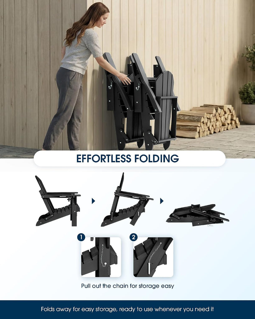 Folding Adirondack Chairs Patio Chairs Outdoor Adirondack Chair Weather Resistant Chair , Outside, Deck, Backyard