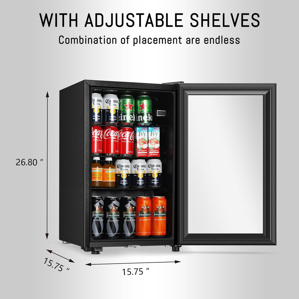 Beverage Refrigerator, 2.3 Cu.Ft, Mini Fridge with Glass Door for Soda Beer, Fre