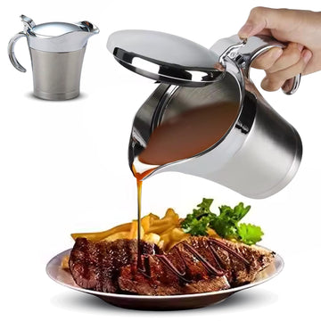 Stainless Steel Gravy Boat with Lid - Double Insulated Gravy Pitcher for Hot & Cold Sauces - Elegant Sauce Boat