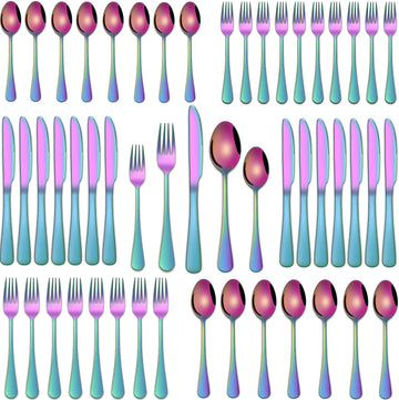 Colorful Rainbow 30 Pieces Silverware Sets Service For 6,Colored Flatware Sets Contains Knife And Fork Spoons Eating