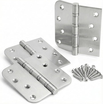 3 Pack Ball Bearing Door Hinges, 4x4 Inch Heavy Duty Stainless Steel Hinges, Brushed Nickel, 5/8" Radius Corner
