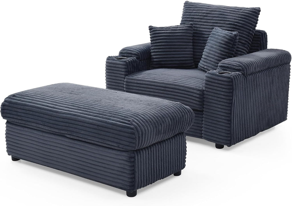 Luxe Oversized Lounge Chair and Ottoman — Grey