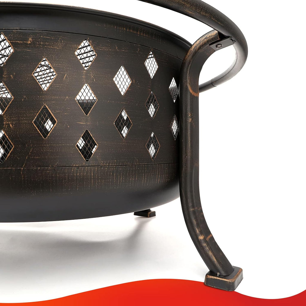 36 Inch Fire Pits for Outside Large Outdoor Wood Burning Crossweave firepit Heavy Duty Steel Bronze Bonfire Pit for Patio Backyard Garden with BBQ - Image 4