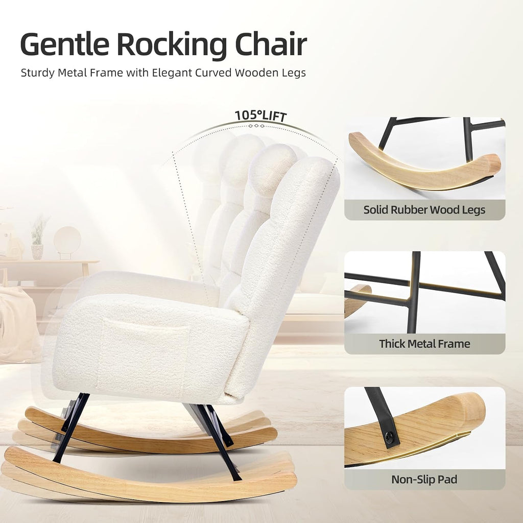 Nursery Rocking Chair, Comfort Glider Rocker with High Backrest Armchair Padded Seat, Accent Chair Living Room