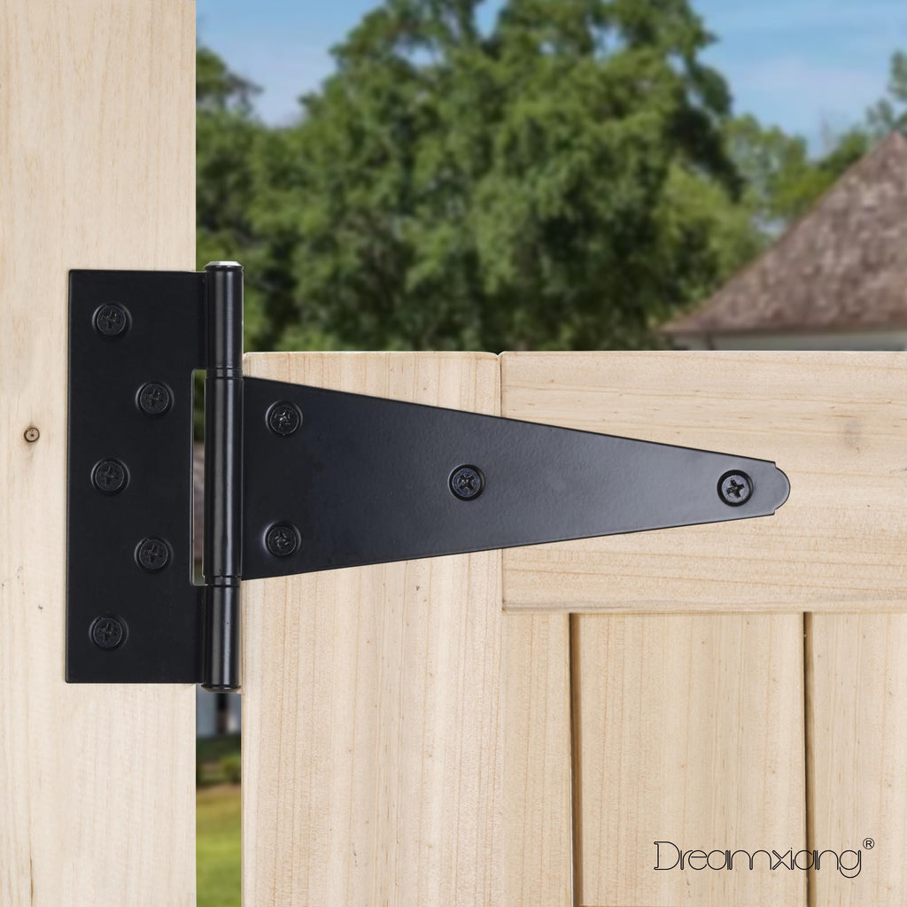 8 Inch T-Strap Gate Hinges, Heavy Duty Shed Barn Door Hinges, Black Tee Hinges for Wooden Fence, Yard Gate, Wrought