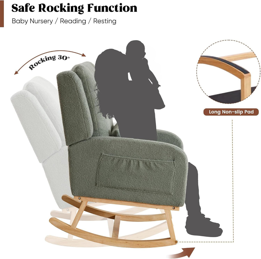 Rocking Chair Nursery, Teddy Nursing Rocking Chairs, Upholstered Nursery Glider Rocker for Mom Nursery Morden Accent