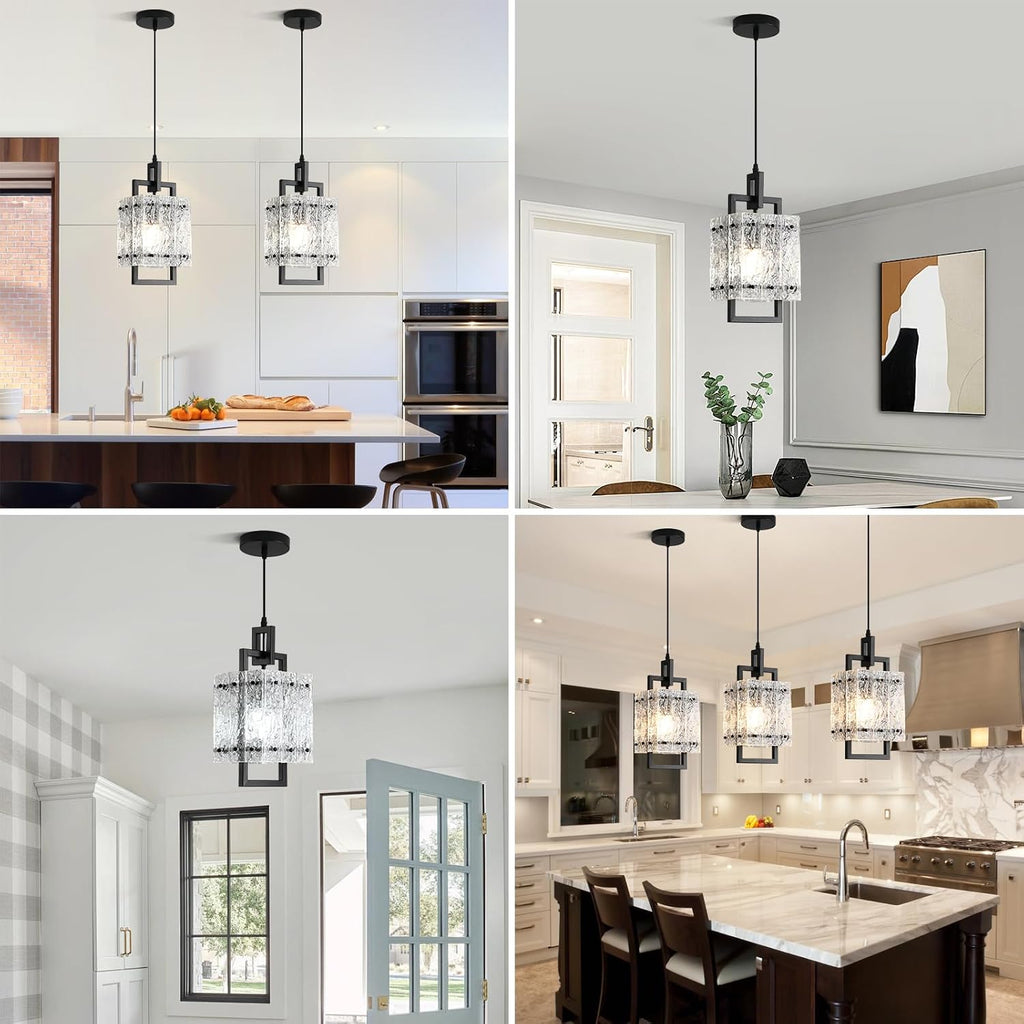 Black Pendant Light Fixtures Modern Pendant Lights Kitchen Island Water Ripple Glass Square Pendant Light Adjustable