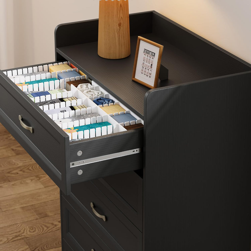 5 Drawer Dresser, 44.3" H Chest of Drawers, Black Dresser , Modern Wood Storage Cabinet with with Large Capacity
