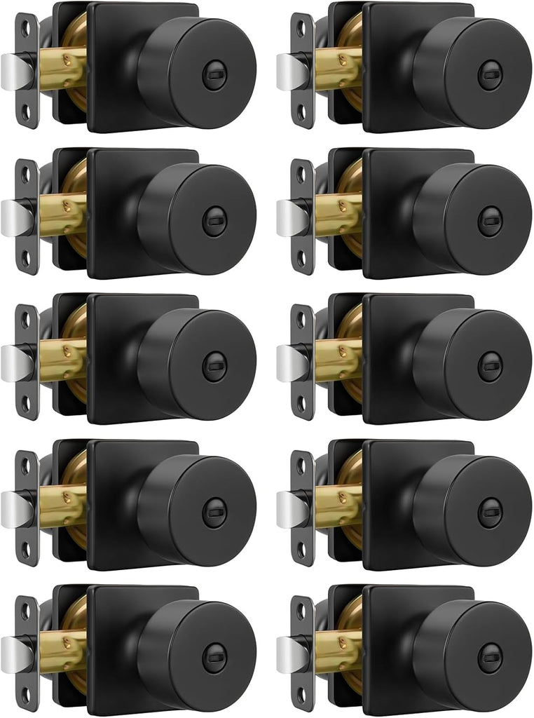 Matte Black Door Knobs Interior, Privacy Door Knob Bathroom, Black Door Knobs with Emergency Release