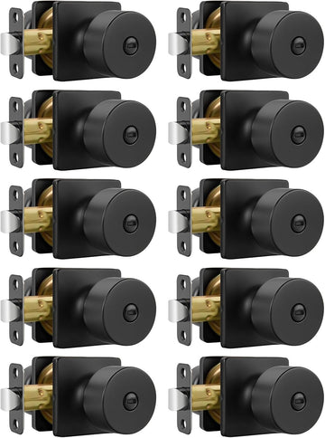 Matte Black Door Knobs Interior, Privacy Door Knob Bathroom, Black Door Knobs with Emergency Release