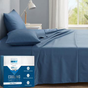 Coolmax Cooling Sheets for Hot Sleepers, King Size, Teal Blue