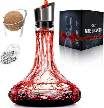Wine Decanter Built-in Aerator Pourer, 1500ml /50oz Wine Carafe with Aerator,Cleaning Beads and Cork Ball,100%