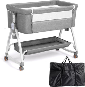 3 in 1 Baby Bassinet, Bedside Bassinet for Baby, with Comfy Mattress and Wheels, 6 Height Adjustable Easy Folding