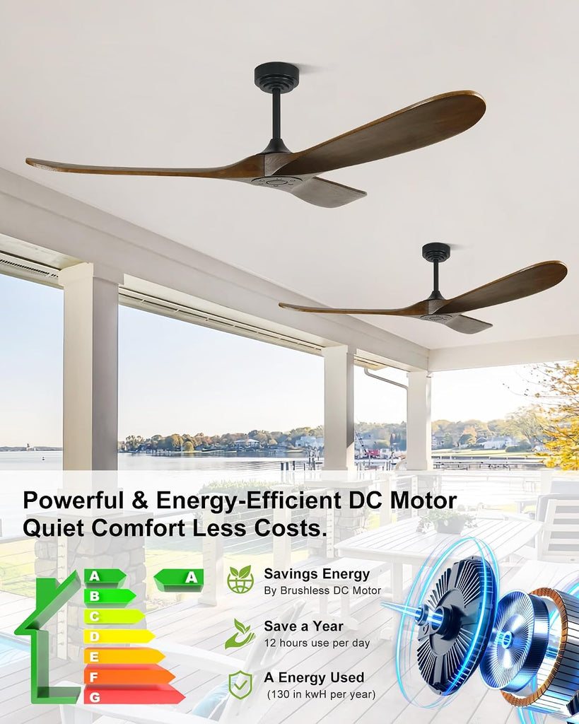 60" Wood Ceiling Fan no Light, Smart Ceiling Fans without Lights with Alexa Google App