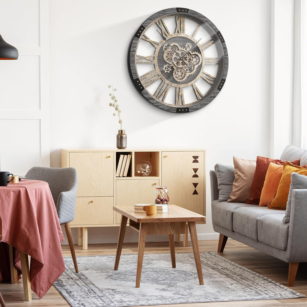 36" Extra Large Wall Clock with Moving Gears, Oversized Giant Industrial Steampunk Rustic Clocks for Wall Decor Living Room Home Office,...