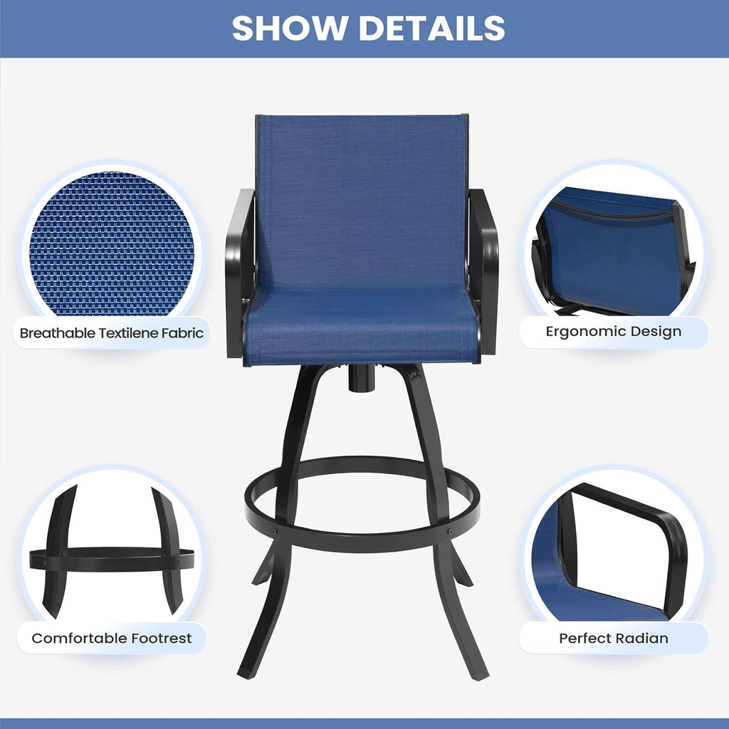 Swivel Outdoor Bar Stools Set of 4, 30" Aluminum Bar Height Chairs with Textilene Fabric, All Weather Barstools