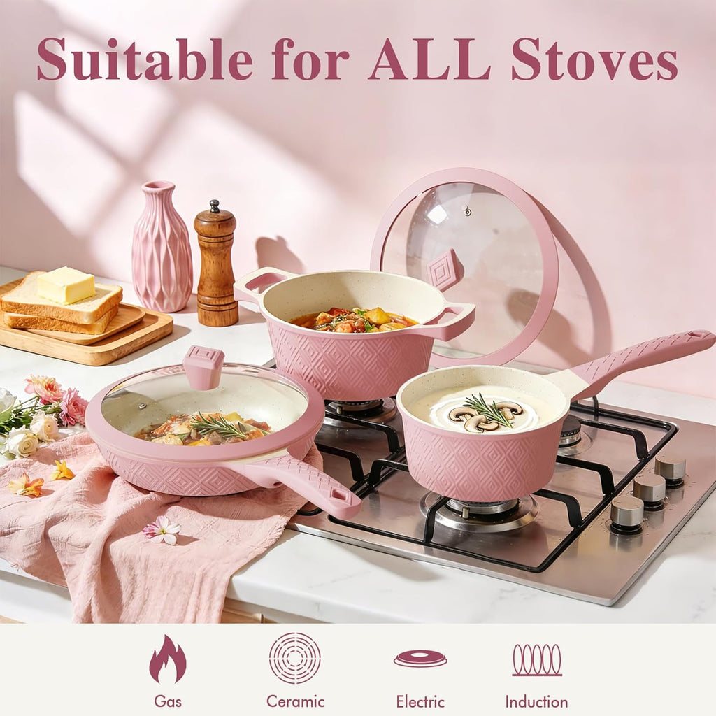 Pots and Pans Set Non Stick, 26PCS Nonstick Cookware Set, Induction Cook Ware, Includes Steamer & Silicone Utensils
