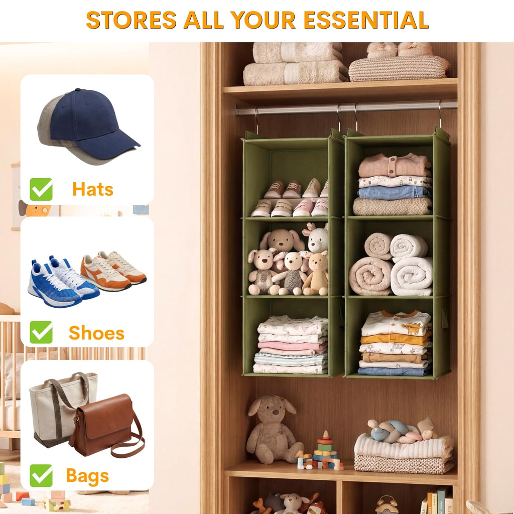 Extra Deep Hanging Closet Organizers and Storage, 2 Pack 3-Shelf