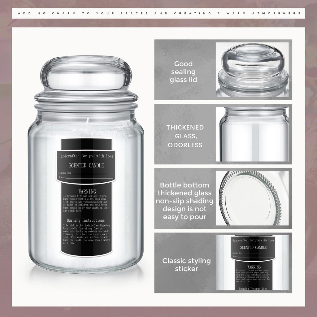 6 Pack 25 oz Glass Candle Jars with Lids for Making Candles