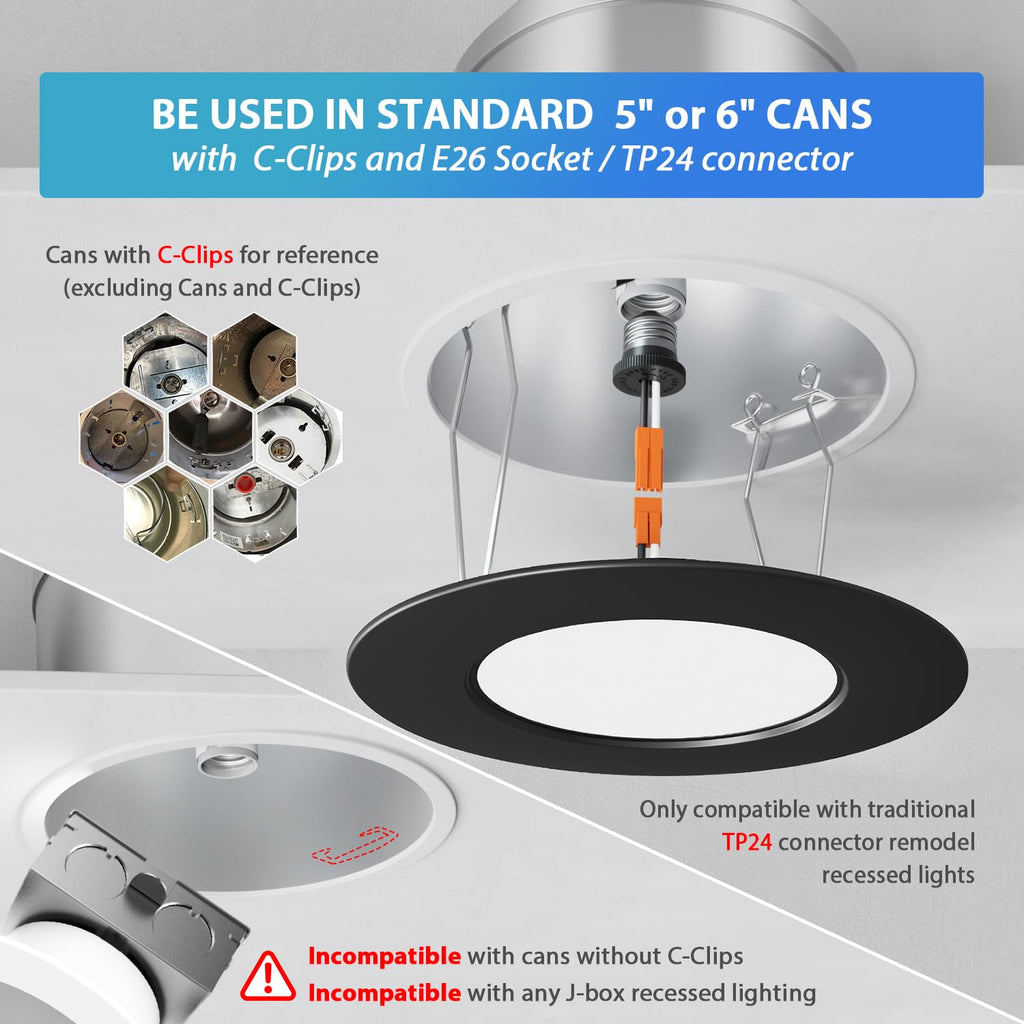 6 Inch Recessed Lights, 5CCT LED Can Lights, Dimmable,12 Pack,Black
