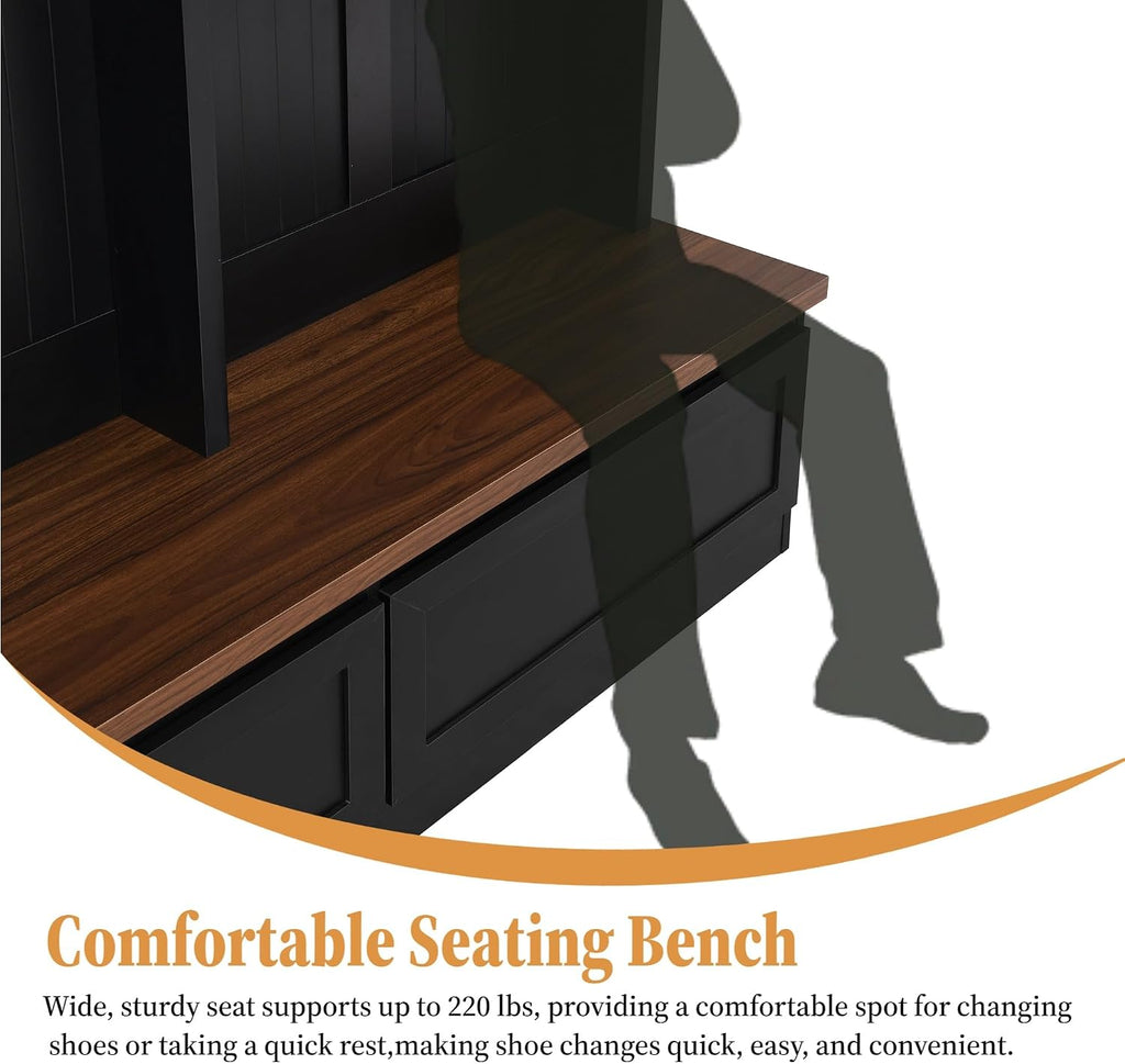 55.9" W Hall Tree with Bench and Shoe Storage,Shoe and Coat Rack with Drawer and Hooks,Farmhouse Furniture