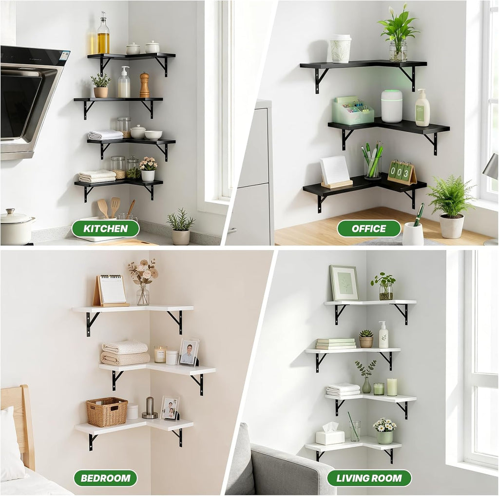 Corner Floating Shelves, Corner Shelf Wall Mounted, Shelves for Room Wall, Home Decor Living Room Bedroom Office