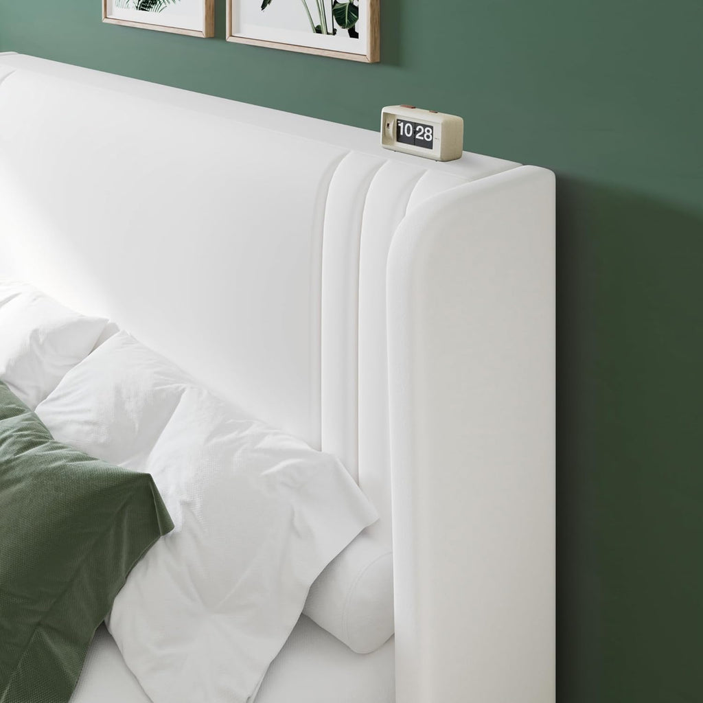 Queen Velvet Platform Bed Frame with Vertical Tufted Wingback Headboard, Easy Assembly, Under Bed Storage