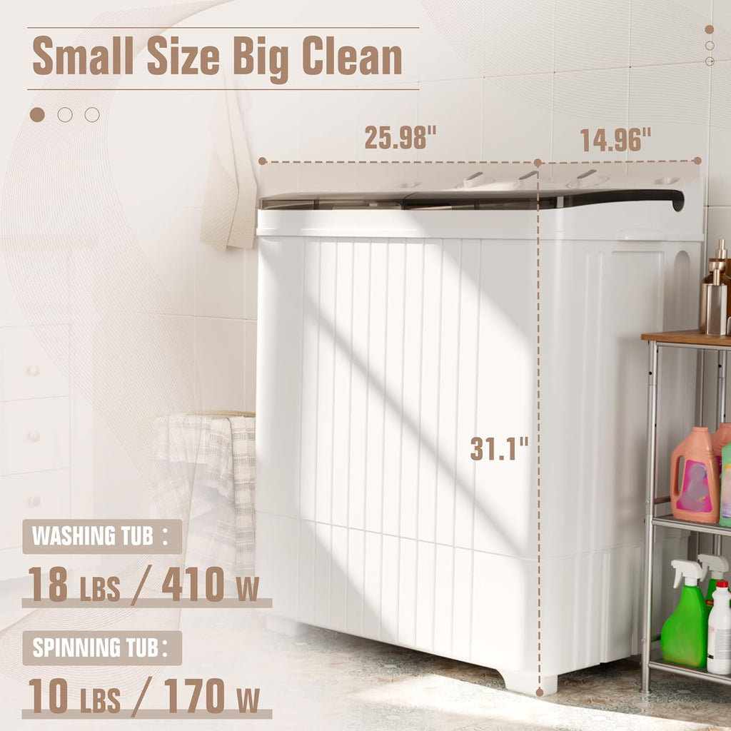 Portable Washing Machine, Twin Tub 28 Lbs Capacity Laundry, Mini Compact Washer and Spin Dryer Combo with Spin Cycle