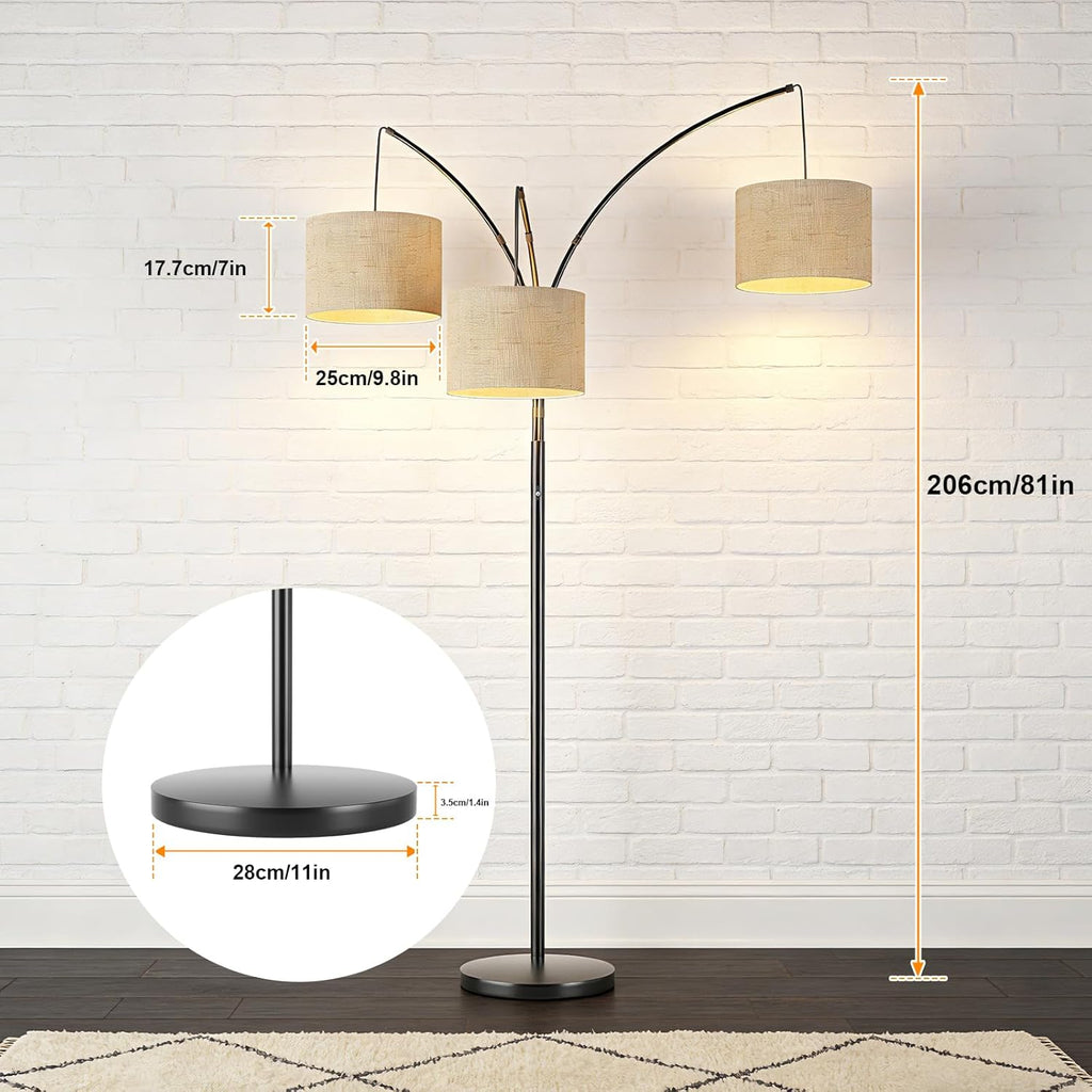 80 Inch Arc Floor Lamp with Remote Control, 3-Light Dimmable Standing Lamp, 2400LM Super Bright Tree Lamp