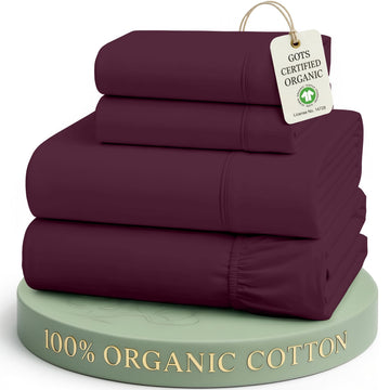 King Sheets 100% Organic Cotton 4pc Percale Soft - Windsor Wine