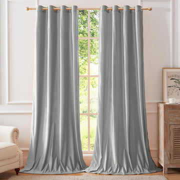 Velvet Light Blue Blackout Curtains 108 inch Length