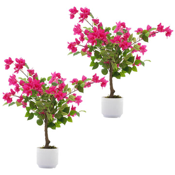 2 Pack Artificial Bougainvillea Tree, 2.5FT Faux Bougainvillea Plant with Vibrant Pink Flowers, Potted Fake Tree for