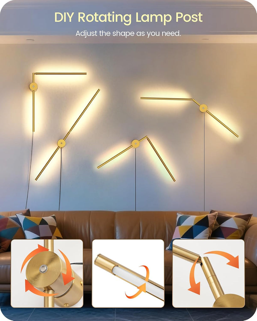 33" Wall Sconces Set of 2 with Remote Control, Dimming & 3 Color Temperatures, Plug-in Gold Wall Lights for Bedroom