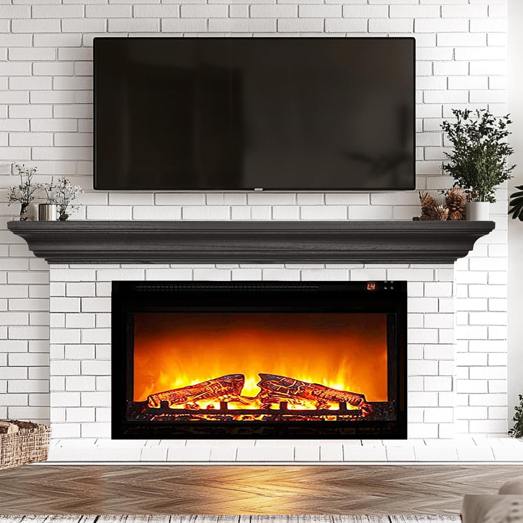 Rustic Fireplace Mantel 72", Solid Wood Floating Shelf, Black