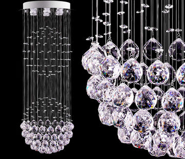 LED Modern Fandelier White Chandelier K9 Crystal Ball Chandeliers Cylinder Flush Mount Ceiling Pendant Lighting