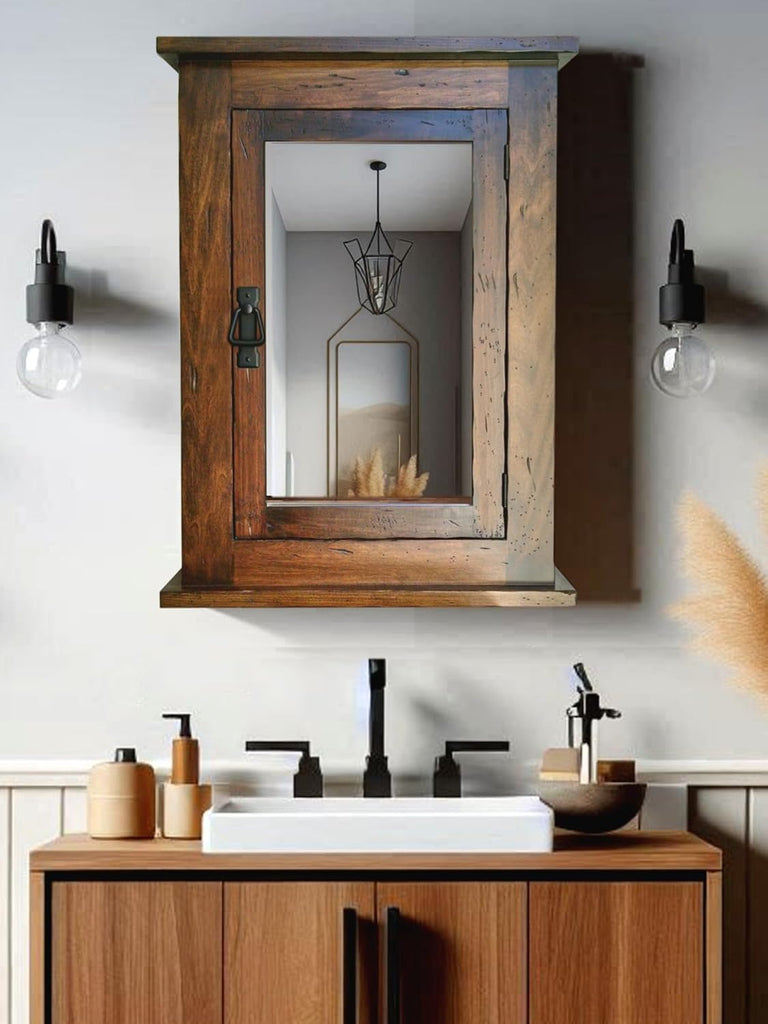 Dijkoo ZyduzscAT NUOTIRUIS Primitive Mission Medicine Cabinet/Surface Mount/Distressed Medium Finish/Solid Wood &