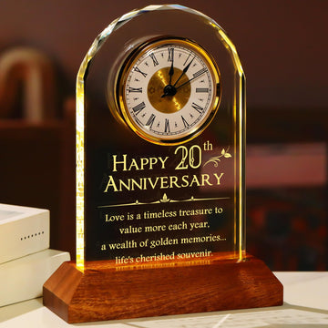 Happy 20th Wedding Anniversary Clock Gifts for Her Him, 20 Years Anniversary Glass Gift for Couples, Table Clock
