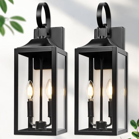 19" Large Outdoor Wall Lights - Black Outside Wall Mounted Light Fixture