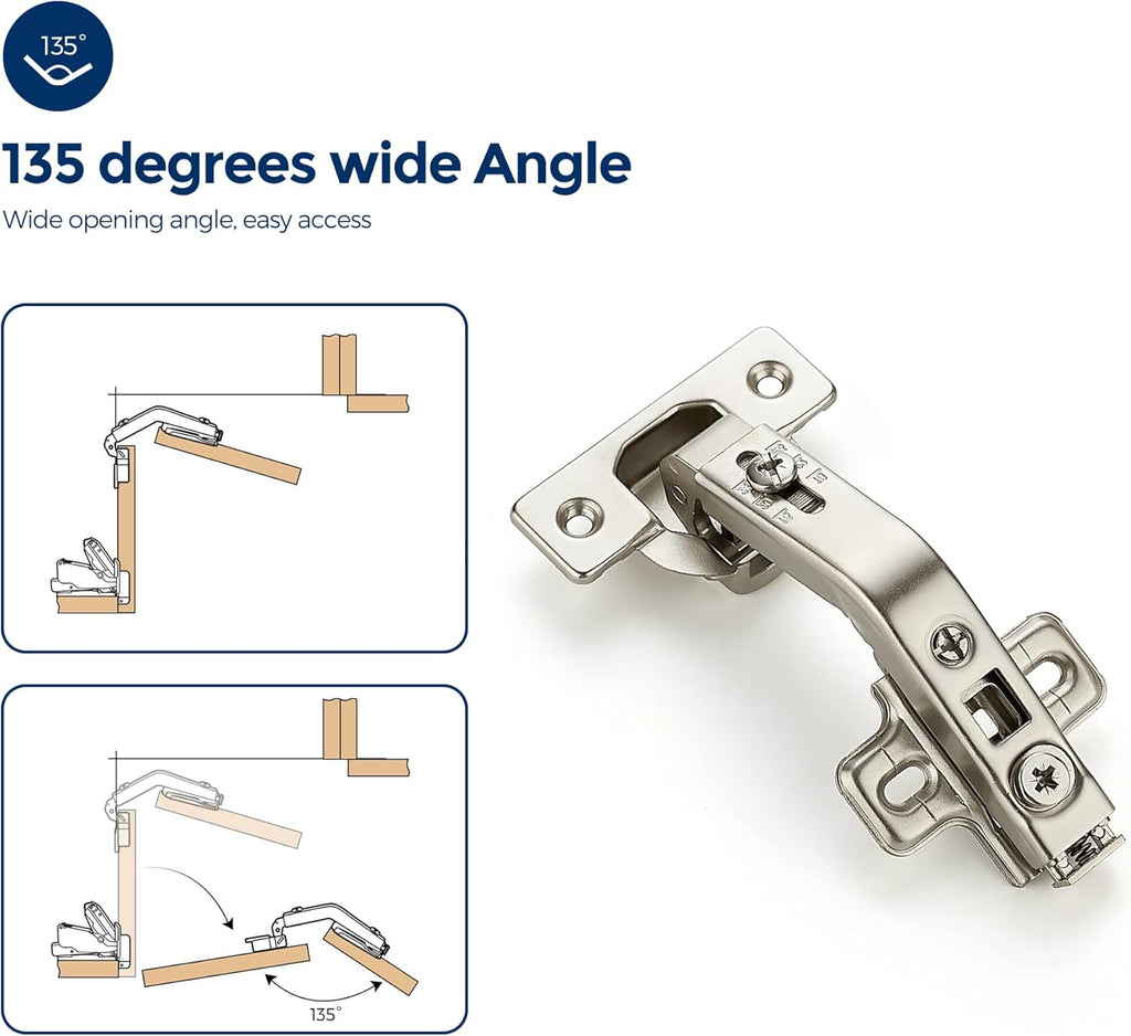 1 Pair 2 Pack Kitchen Cabinet Hinges, 135 Degree Kitchen Door Hinges Compatible with Lazy Susan Corner Cupboard，Full