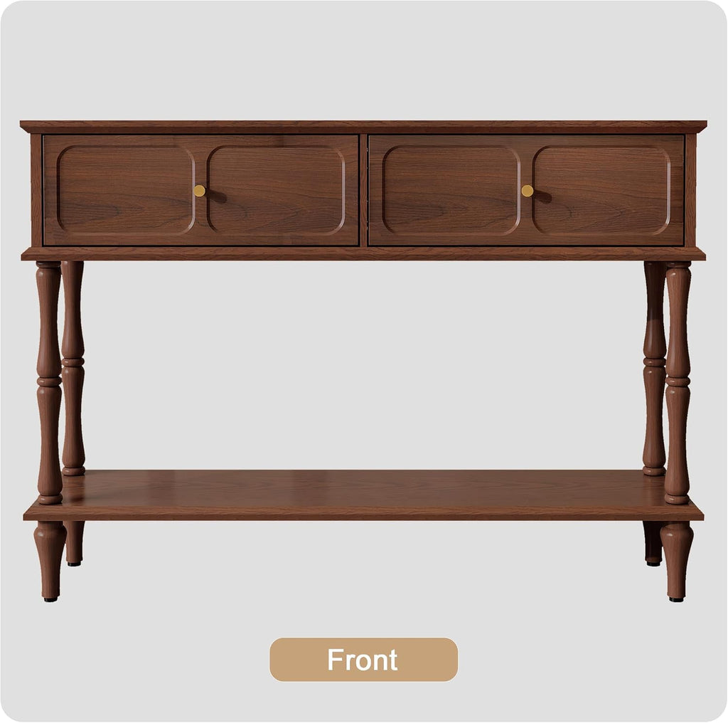 Console Table with Drawers , Mid-Century Entryway Table with Storage, Brown Narrow Entryway Table with Open Shelf